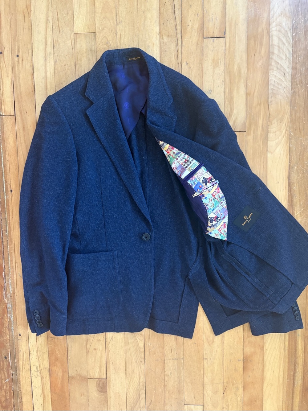 Men's Simon Carter London Blazer - Navy Textured Weave - Size 40/Medium